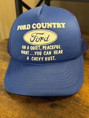 Vintage Trucker Hat Ford Country Hear a Chevy Rust Snapback
